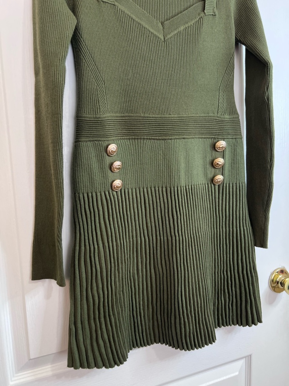 Lulu's Olive Green Ribbed Knit Long-Sleeve Fit & Flare Dress size XL - Picture 11 of 11